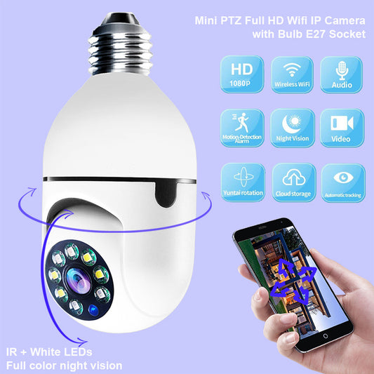 Smart WiFi Camera Bulb 1080P HD Security Camera with 4X Zoom, E27 Socket, 5G WiFi, Night Vision, Motion Detection, and Alarm Monitoring for Home Security