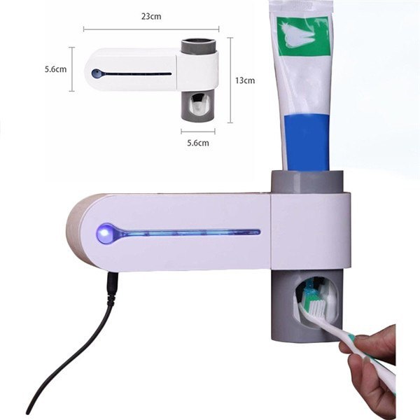 3-in-1 Automatic Toothpaste Dispenser & UV Toothbrush Sterilizer – Wall-Mounted Holder for 5 Brushes