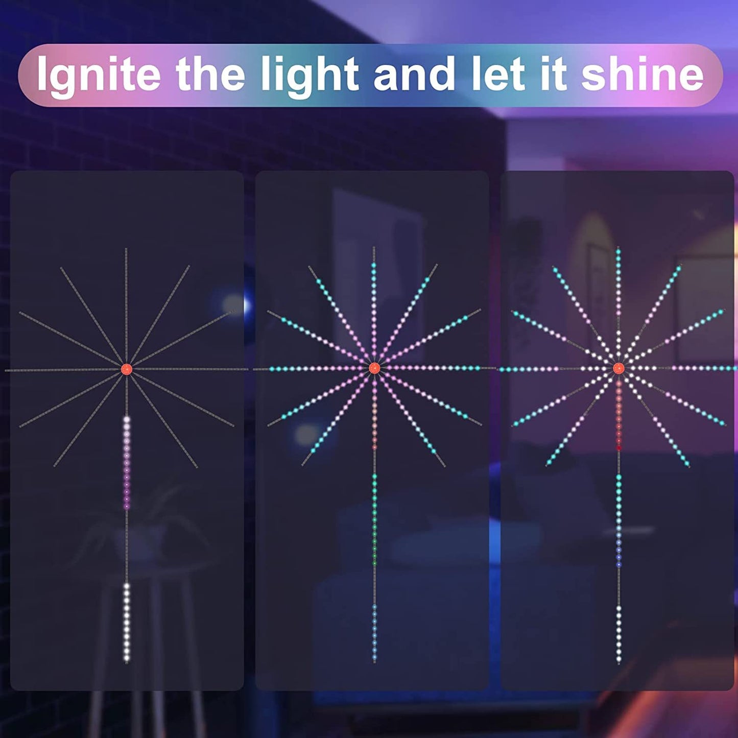 Music Sync LED Firework Lights - Color Changing RGB LED Strip with Remote Control, Sound Activation, and Dynamic Effects for Room Decor, Parties, and Events