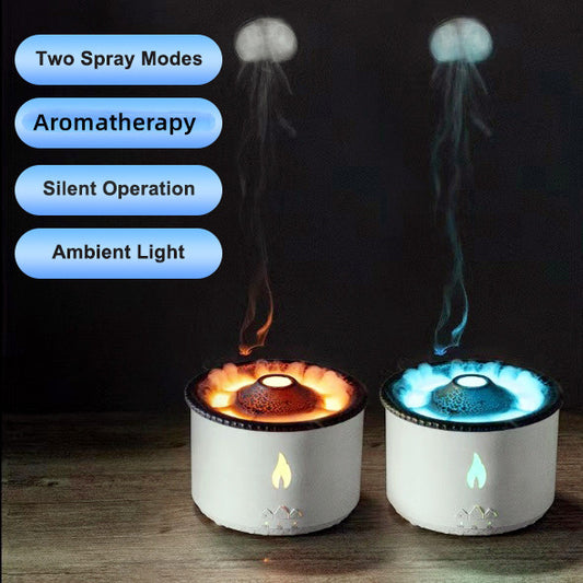 New Creative Ultrasonic Volcano Essential Oil Diffuser & Humidifier – Jellyfish Spray & Flame Aromatherapy Machine